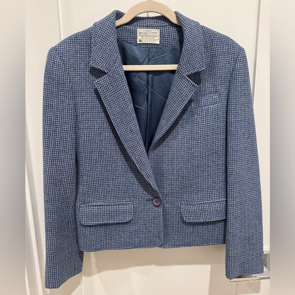 Pendleton tweed Classic Blue Textured Blazer size 10 no size tag